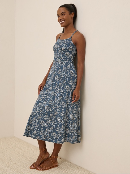 Pact Dresses & Skirts - Pact Organic Fit & Flare Midi Dress Looking Glass Floral Slate Blue